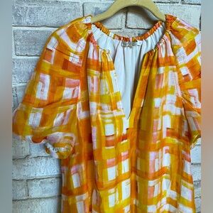 MARIE OLIVER Greta Golden Madras Mini Dress XS